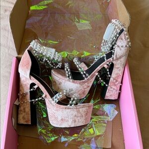 Dolls Kill Pink Velvet Platform Heels